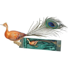 Krebs Glas Lauscha - Glass Christmas Tree Decoration - Peacock with Gold / Orange / Brown Decoration - Size Approx. 28 cm - Made in Germany