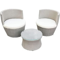 KMH Felipa Polyrattan Garden Furniture Set Light Brown / White 3-Piece - Lounge Garden Lounge Including Cushions and Cushions - Modern Garden Furniture Polyrattan - Robust Garden Furniture Set with 2 Chairs and Table