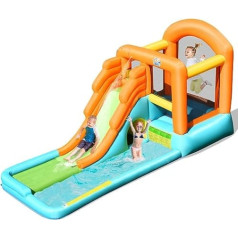 COSTWAY Inflatable bouncy castle, water slide play pool, bouncy castle with slide, water park paddling pool (490 x 225 x 240cm)