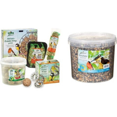 Dehner Natura Wild Bird Food Starter Set, Fat Ball Ring and Food Mix, 5 Pieces & Natura Wild Bird Food, Scatter Food in Bucket, 3 kg