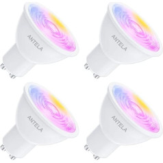 ANTELA Alexa Light Bulb Gu10 4,5 W 350 LM Smart WiFi LED RGB aptumšojama spuldze, silti balta/vēsi balta gaisma (2700 K–6500 K), lietotņu vadība saderīga ar Google Home, 40° Be, 4 gab.