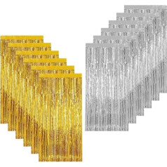 12 Packungen Folien-Fransenvorhänge, 1 mx2 m, metālisks Lametta-Vorhänge, Folienvorhang, Hintergrund, Party, Fotoautomaten, Hintergrund für Geburtstag, Feier, Dekorationen (Silber und Gold)