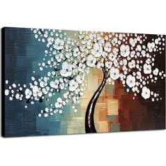 Wieco Art Blooming Life Modern Large Stretched and Framed Canvas Oil Painting With White Flowers Ready To Hang