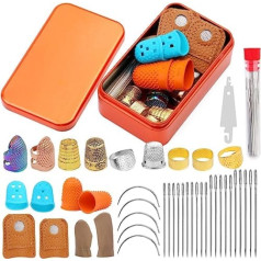 40 teiliges Näh-Fingerhut-Set, verstellbarer Metall-Fingerschutzring mit großem Öhr, Nähnadeln, Aufbewahrungsbox, Leder, Münz-Fingerschutz für Strricken und Heimwerker-Projekte