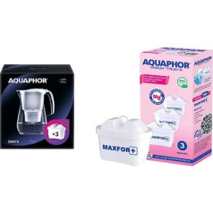 Aquaphor ūdens filtrs Onyx White, ieskaitot 3 Maxfor+ filtru kasetnes un 500734 filtra kasetnes MAXFOR+ MG Pack 3 — pret kaļķakmeni un hloru ar magniju Aquaphor oniksam, ametistam, jašmai