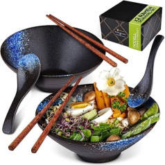 Perfectosan® Ramen Bowl Set | Modele Osaka Stardust | Keramikas | Japāņu zupas bļoda | Pho Bļoda | Ramen Bļoda | Bļoda | Japāņu galda piederumu komplekts | Āzijas galda piederumi | Poke Bļodas