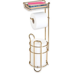 mDesign Toilet Roll Holder, Elegant Metal Toilet Paper Roll Holder, Toilet Roll Holder with Shelf, Convenient Storage for the Bathroom, Brass colour