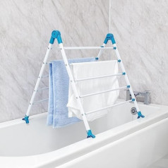 Black+Decker Extendable Bathtub Clothes Airer, Two Colours, Adjustable Rotation, 10 Rods with 5.6m Total Drying Space, Foldable for Compact Storage, Aqua