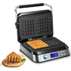 Waffeleisen 1600 W, Doppelwaffeleisen für Belgische Waffeln, 5 programmas, 7 bräunungsstufen, LCD displejs, atpakaļskaitīšanas taimeris, tālvadības pults, papildu tiefe Heizplatten