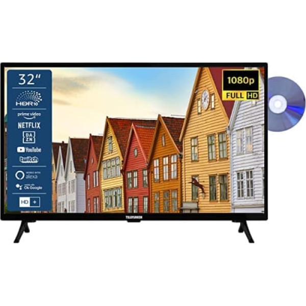 TELEFUNKEN XF32SN550SD 32 collu televizors/viedtelevizors (Full HD, HDR, trīskāršs uztvērējs, DVD atskaņotājs) — iekļauts 6 mēnešu HD+ [2023].