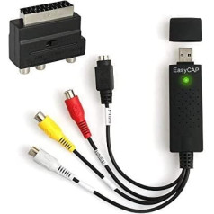 AUTOUTLET USB 2.0 audio un video satvērējs, t.sk. Piederumu komplekts, Scart uz RCA/S-Video adapteris, RCA uz RCA kabelis, VHS video adapteris rediģēšanai, pēcapstrāde, operētājsistēmai Windows 10/8/7/Vista/XP