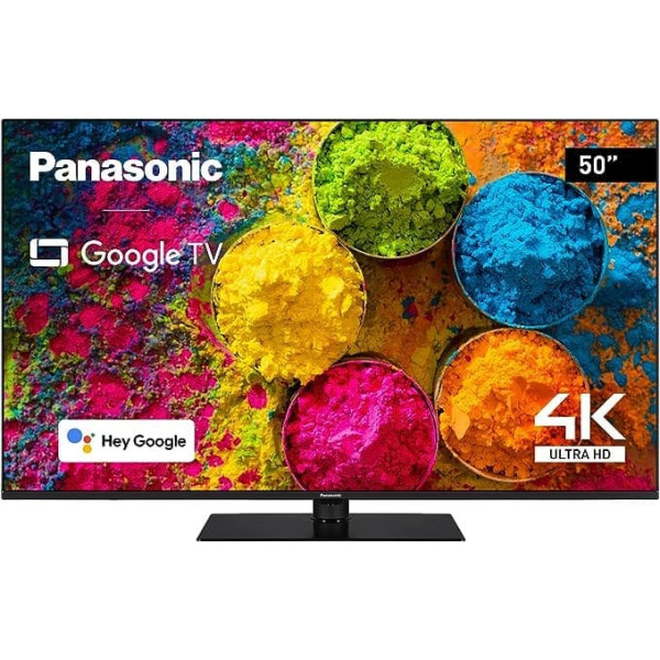 Panasonic TX-50MX700E, 50 collu 4K Ultra HD LED viedais televizors, augsta dinamiskā diapazona (HDR), Dolby Atmos un Dolby Vision, Google TV, Google palīgs, Chromecast, Midfoot, melns