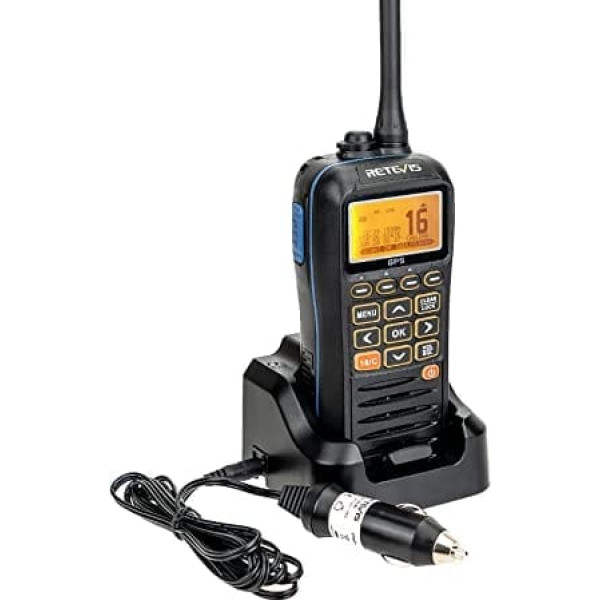 Retevis RM40 Marineradio GPS, IP67 ūdensizturīgs profesionāls rokas DSC radio, pārnēsājams divvirzienu radio peldošs jūras raiduztvērējs glābšanai, krasta apsardze (melns, 1 gabals)