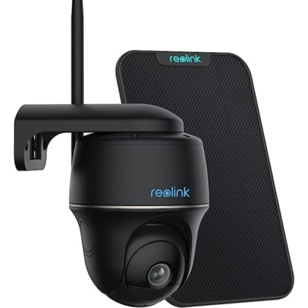 Reolink 2K 4MP saules novērošanas kameras āra akumulators, 355°/140° grozāma WLAN kamera ārā ar 2,4/5GHz WiFi, personas/transportlīdzekļa noteikšana, PIR kustības sensors, Argus PT (melns) ar saules paneli