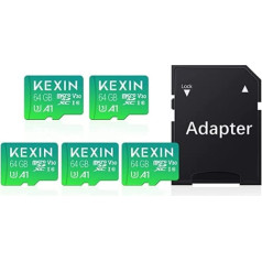 KEXIN Micro SD karte 64 GB Pack of 5 Atmiņas karte Micro SD ar SD adapteri, Lasīšanas ātrums līdz 90 MB/s, UHS-I, U3, A1, V10, C10, microSDXC atmiņas karte TF karte 64 GB Iepakojumā 5