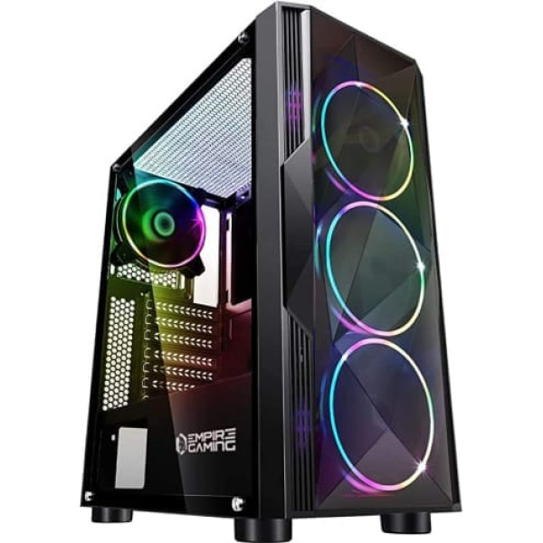 Empire Gaming Diamond datora korpuss, Gamer ARGB vidēja ATX torņa fasāde, izgatavota no dimanta plexiglass un drošības stikla sānu durvīm, 4 ventilatori, 5 V LED RGB adresējams, 120 mm