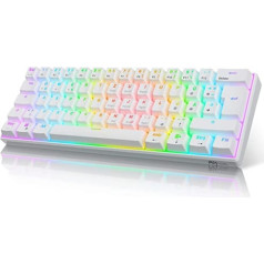 RK ROYAL KLUDGE RK61 RGB 60% mehāniskā spēļu tastatūra, bezvadu/vadu Bluetooth tastatūra ar iespējotu karstās maiņas lineāro sarkano slēdzi, saderīga ar vairākām ierīcēm, balta (QWERTZ)