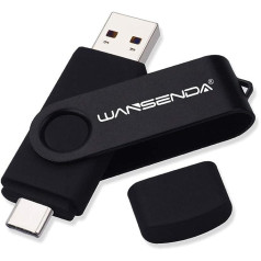 WANSENDA USB C zibatmiņa 512 GB, USB C tipa atmiņas karte OTG USB 3.0 Dual Flash Drive 2-in-1 Memory Stick planšetdatoram, personālajam datoram, MacBook, C tipa Android mobilajam tālrunim (512G, melns)