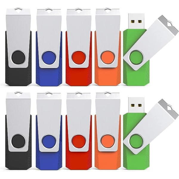 KEXIN 32 GB USB zibatmiņas zibatmiņas komplekts, kurā ir 10 USB 2.0 atmiņas kartes USB zibatmiņas disks 360° grozāms USB zibatmiņas mini USB zibatmiņas disks Memory Sticks Pen Drive krāsains melns, oranžs, zils, zaļš, sarkans