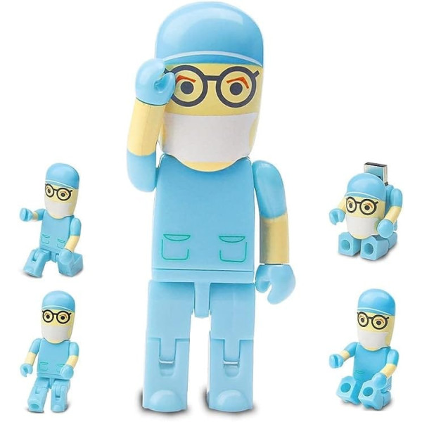 64GB USB Flash Drive Cartoon Doctor Model USB 2.0 Memory Stick for External Data Storage - Blue