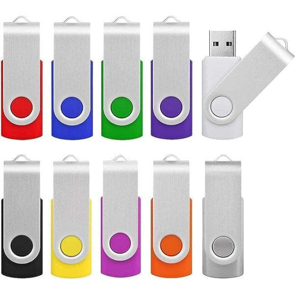 KOOTION Pack of 10 USB Sticks 64 GB USB 3.0 Memory Sticks Set of 10 Colourful Data Stick Pack of 10 Memory Stick Metal 64G Thumb Drive USB Flash Drives 64 GB Flash Sticks USB Flash Drive Multicoloured