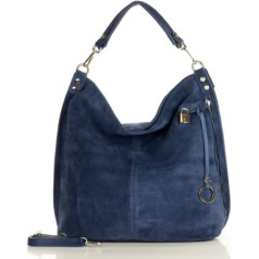 Genuine Leather Ādas soma mūžīga dizaina plecu soma XL hobo ādas soma - MARCO MAZZINI nubukas tumši zila (4277-uniw)