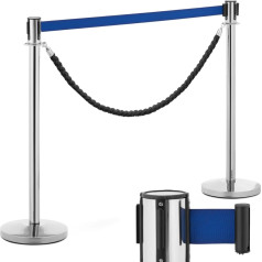Серебряный барьерный столб с синей лентой и веревкой 2 м - 2 шт.