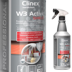 Препарат для мытья ванной комнаты унитаза удаляет ржавчину, накипь, мыльные отложения CLINEX W3 Active SHIELD 1L