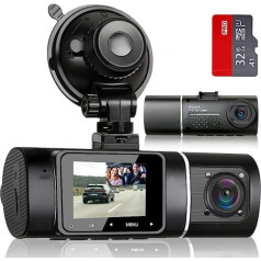 Abask J05 Dash Cam Car 1080P Dash Cam iekštelpās ar 32GB SD karti, 310° platleņķa skats, Automašīnas kamera ar stāvvietas uzraudzību, Kustības noteikšana, Infrasarkanā nakts redzamība, G-sensors, cilpas ierakstīšana, HDR, akumulators