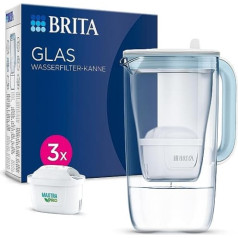 BRITA stikla ūdens filtra krūze gaiši zila (2,5 l) Ietver 3x Maxtra Pro universālā kasetne - augstākās kvalitātes stikla krūze, izturīga un viegla, samazina kaļķakmens, hlora, metālu, piemēram, svina un vara