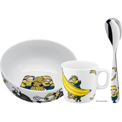 WMF Minions 128607990 Bērnu porcelāna trauki ar karoti, 3 gabali, piemēroti bērniem no 3 gadu vecuma, bļoda, bērnu krūzīte, bērnu karote, brokastu komplekts, mazgājams trauku mazgājamā mašīnā, krāsains un pārtikas drošs, 1286079990