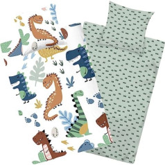 Aminata Kids Dinosaur Design gultas veļas komplekts, 135 x 200 cm, 80 x 80 cm, Bērnu gultas veļa ar Dino motīvu, Krāsains - Zēni