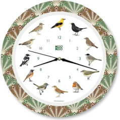 KOOKOO Songbirds Quartz Movement Feather Heart, The Singing Bird Clock, ir pulkstenis ar 12 vietējiem dziedātājputniem un īstām, dabīgām putnu balsīm, daudzkrāsains, 34 cm