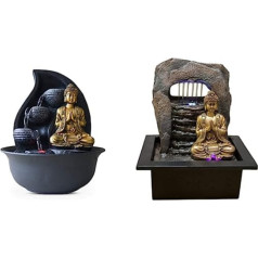 Zen Light Praya iekštelpu strūklaka ar sūkni un LED apgaismojumu, sveķi, zelts un Zen'Light Zen Dao strūklaka, sveķi, bronza, 21 x 17 x 25 cm