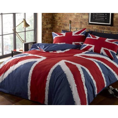 Funky Union Jack British UK Blue Red White King izmēra segas pārvalks gultas veļas komplekts