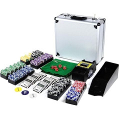 Poker Case Deluxe pokera komplekts ar 600 Ocean Champion žetoniem ar 12 g metāla serdi, daudzi aksesuāri Kāršu mikseris Plastmasas kāršu tirgotājs Play Mat Poker komplekts Black Jack Texas Holdem.