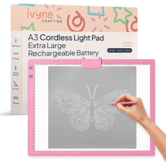 iVyne Rechargeable LED Pad, Bright Ultra Thin Light Pad A3 Lithium Battery Powered for Cricut Vinyl Weeding Tool Drawing Craft Board for Tracking Sketching and HTV (Pink)