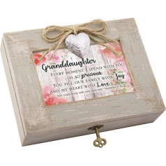 Cottage Garden Granddaughter Heart Love Natural Taupe Wooden Medallion Music Box Plays How Big You Are