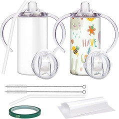 Vermida Sublimation Sippy Cup ar rokturi, 12 oz nerūsējošā tērauda Sippy Cup, Bērnu krūze ar salmiņiem un vākiem, Necaurlaidīgs dubultās sienas vakuuma krūze bērniem (2 iepakojumi)