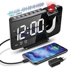 Anykuu projekcijas modinātājs ar FM radio atlikšanu dubultā zvana USB ports 3 spilgtuma līmeņi LED displejs 180° radio modinātājs digitālais modinātājs piemērots mājām un birojam utt.