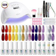 Rstyle Shellac Starter Set with Lamp 168 W, 16 Colors Nagu komplekts Starter Set Gēla nagi ar 168 W nagu lampu UV gēla nagu šellaka komplekts Soak Off Nail Art Manikīrs Purple Yellow Glitter