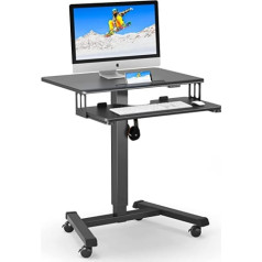 BONTEC Mobile Desk with 4 Wheels, Standing Desk Height Adjustable 65 x 45 cm Mobile Workstation, Laptop Table with Keyboard Shelf, Standing Table for Living Room, Bedroom