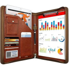 Newyes Zipped Conference Folder A4 Leather Travel Personal Organiser Brown 33.5 x 25 x 3.5 cm