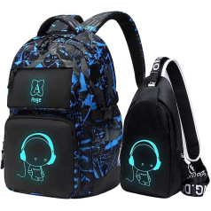 Asge Boys School Backpack, Girls, Teenagers, Cool School Daypacks, Kids Reflective School Bag, Outdoor Camping, Large School Bag, Waterproof Satchel, Shoulder Bag Set