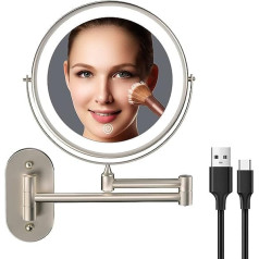 Funtouch USB Rechargeable Makeup Mirror with Light, Double Sided Makeup Mirror with 1X/10X Magnification, Bathroom Makeup Mirror, 3 Colours, Touch Screen, Dimmable, Extended Arm