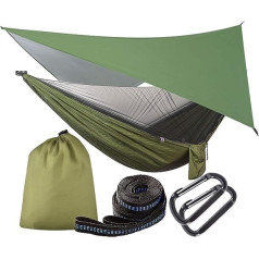 Otraki Hammock with Mosquito Net and Tent Tarpaulin Travel Camping Hammock Outdoor Hammock 200 kg Load Capacity Ultralight Breathable for Outdoor, Hiking, Travel 290 cm x 140 cm (Army Green)