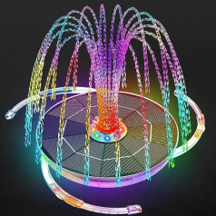 AISITIN 6.5 W LED Solar Fountain with Adjustable Support Rod, Colourful Solar Pond Pump, Built-in Battery with Double-Sided LED Round Solar Fountain for Bird Bath, Garden Pond, DIY Water Feature