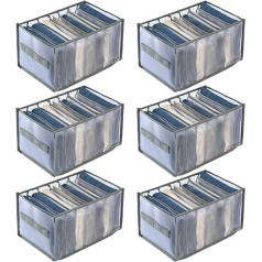 Pack of 6 Wardrobe Clothes Drawer Organiser Foldable Clothing Drawer Organiser Mesh Clothing Storage Boxes for Jeans Sweater Shirts Jumper Trousers Leggings T-Shirt Grey