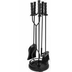 Amagabeli 5 Piece Fireplace Tools Sets Wrought Iron Indoor Fireplace Set with Poker Tongs Broom Shovel Stand Fire Tools Outdoor Fire Poker Set Fireplace Fire Pit Stove Accessories Sets Black