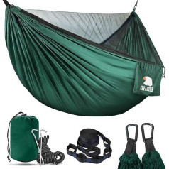 Covacure Outdoor Hammock with Mosquito Net, Ultra-Light, Breathable, Fast Drying, Parachute Nylon, Camping Hammock for Trekking, Travel, Beach, Garden, with 350 kg Capacity, Black and Green)